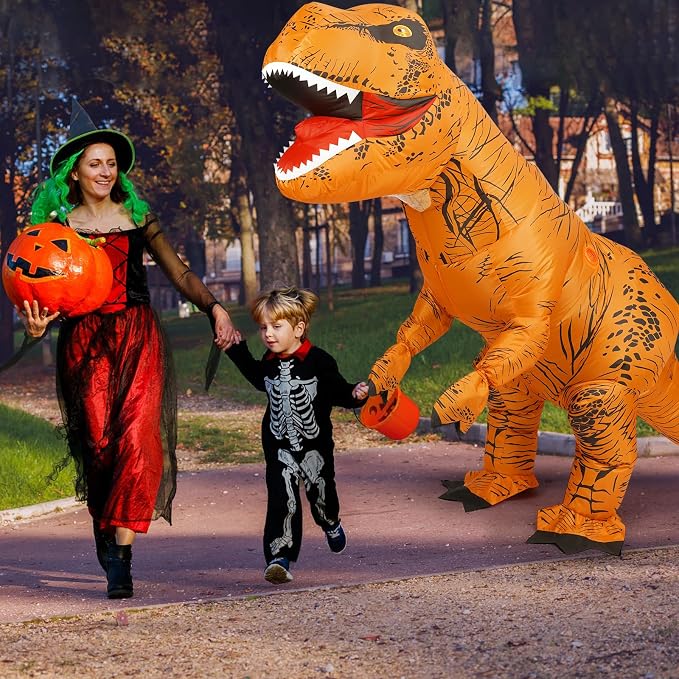 Adult Inflatable T-Rex Dinosaur Costume with Fan, One Size Fits Most - Brown