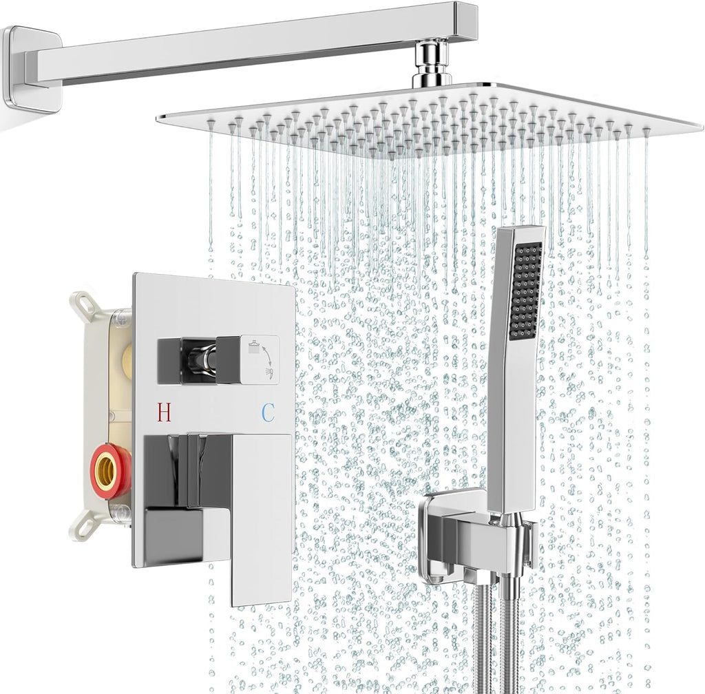 Rainfall Shower System with Handheld Shower Head Pressure Balance Valve and Metal Trim Kit