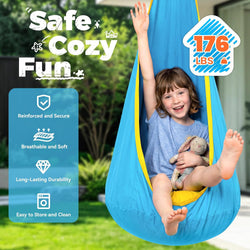 Kids Pod Swing Chair with Inflatable Cushion, Storage Pocket & Hanging Hardware
