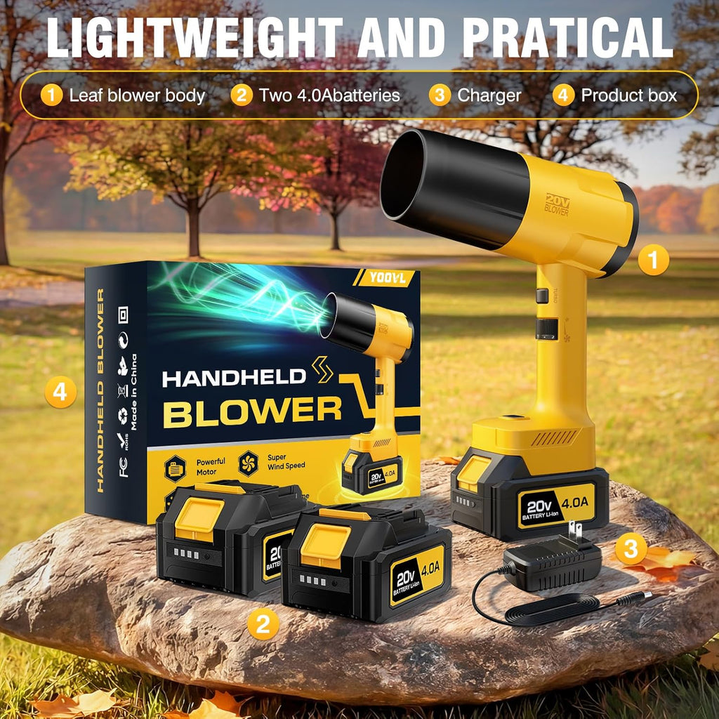 Cordless Handheld Leaf Blower with Dual Batteries, Variable Speed and Turbo Mode