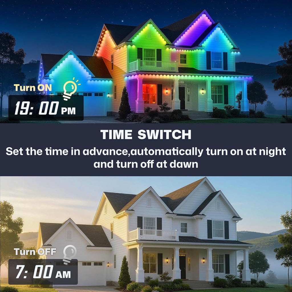 100' Permanent Outdoor RGBIC Eave Lights with 72 LEDs, App and Remote Control, IP67 Waterproof