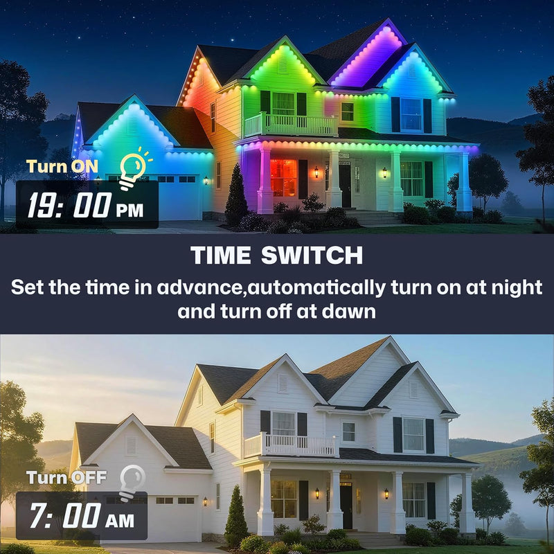 100' Permanent Outdoor RGBIC Eave Lights with 72 LEDs, App and Remote Control, IP67 Waterproof
