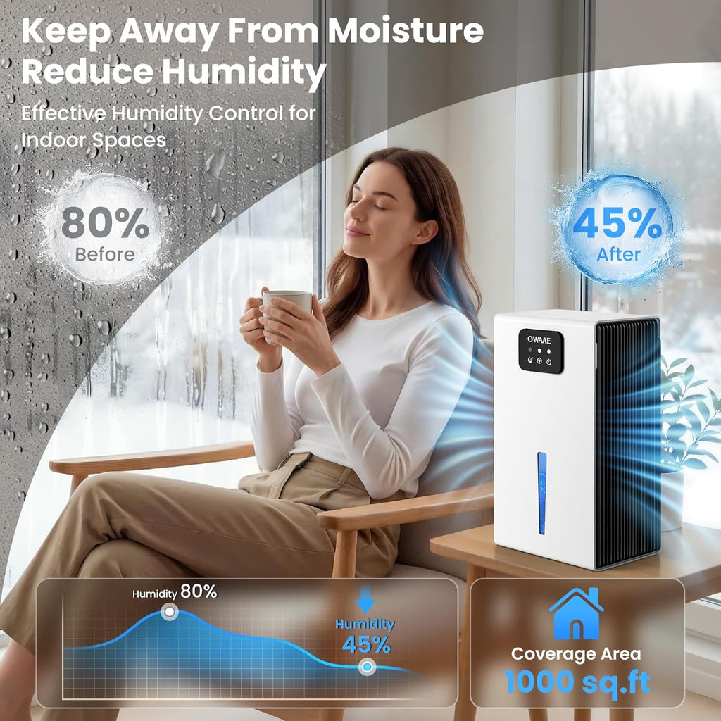 Quiet Portable Dehumidifier with Large Tank, Sleep Mode and Ambient Night Light