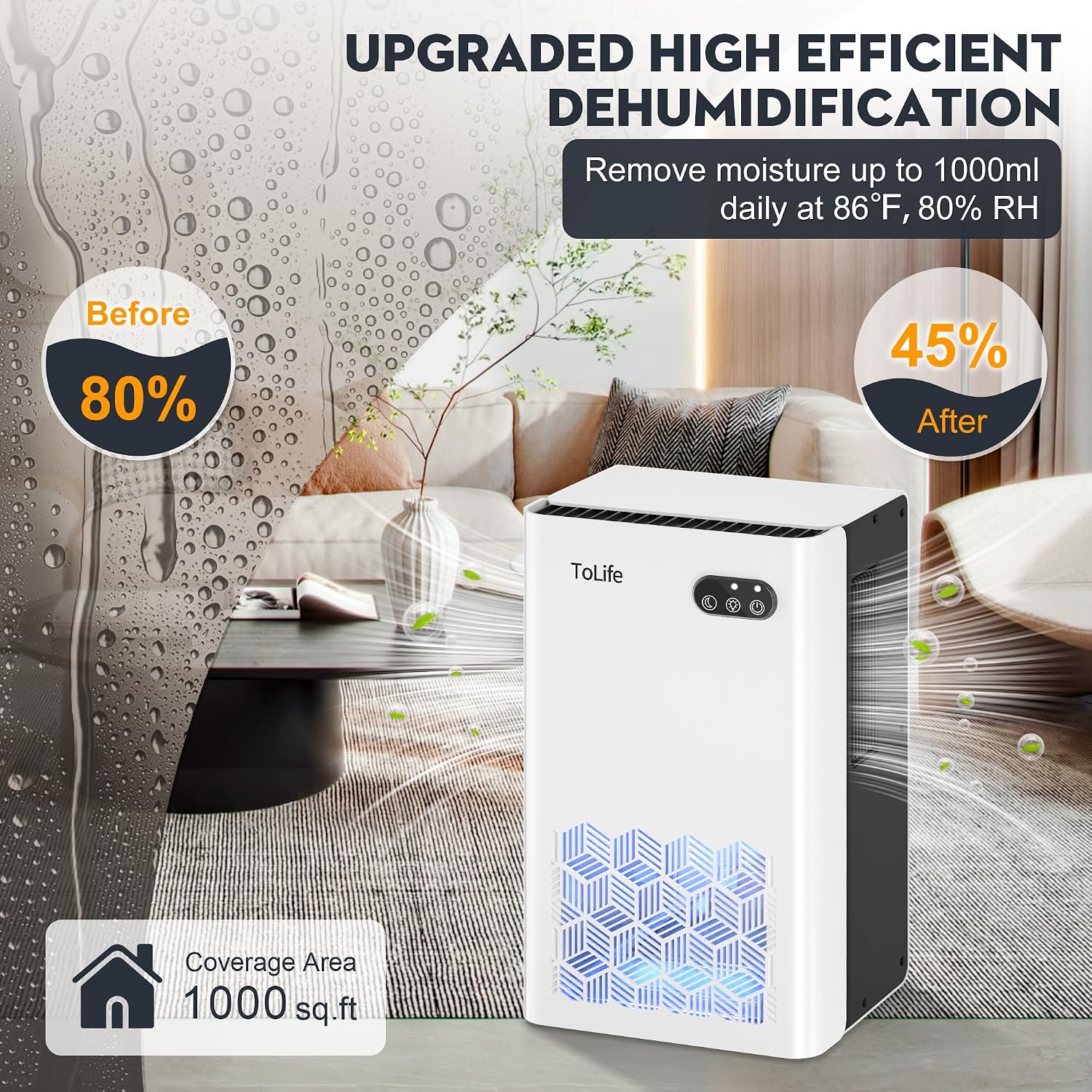 DARKIRON Dehumidifier for Home, 1000 Sq Ft, 95 Oz Tank, Sleep Mode, Auto Shut-Off, Black