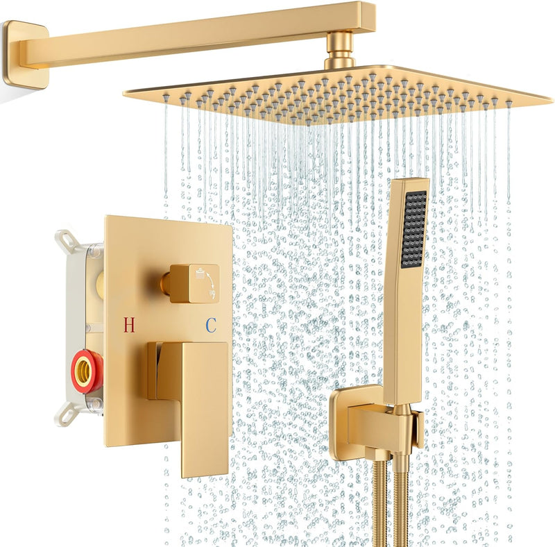Rainfall Shower System with Handheld Shower Head Pressure Balance Valve and Metal Trim Kit