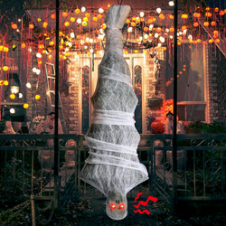 72" Hanging Cocoon Corpse Halloween Decoration with Sound-Activated Scream and Red LED Eyes