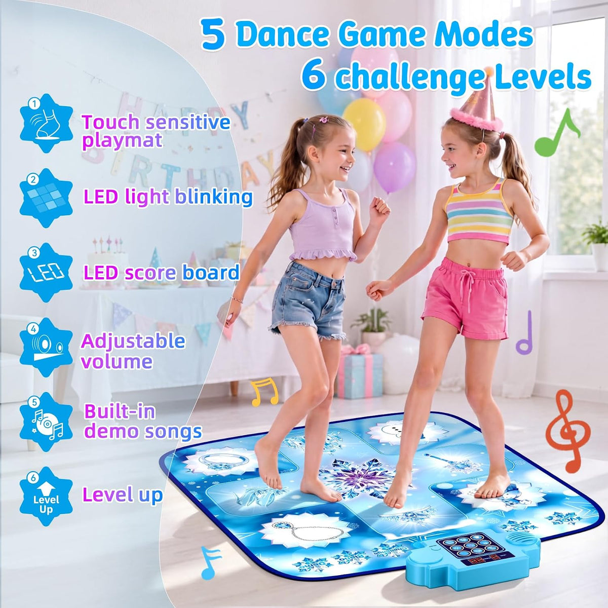Dance Mat for Kids with 3 Play Modes, 8 Levels, LED Scoreboard & Music