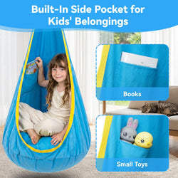 Kids Pod Swing Chair with Inflatable Cushion, Storage Pocket & Hanging Hardware