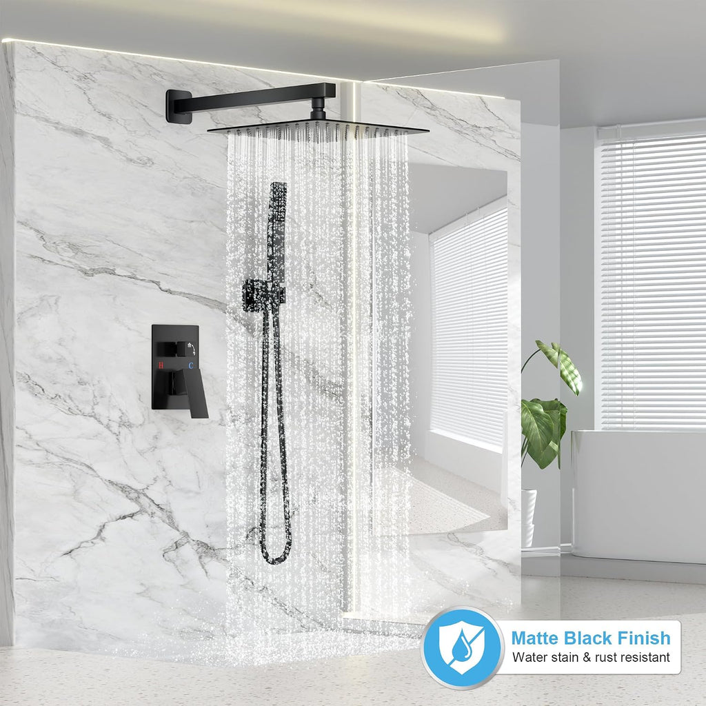 Rainfall Shower System with Handheld Shower Head Pressure Balance Valve and Metal Trim Kit