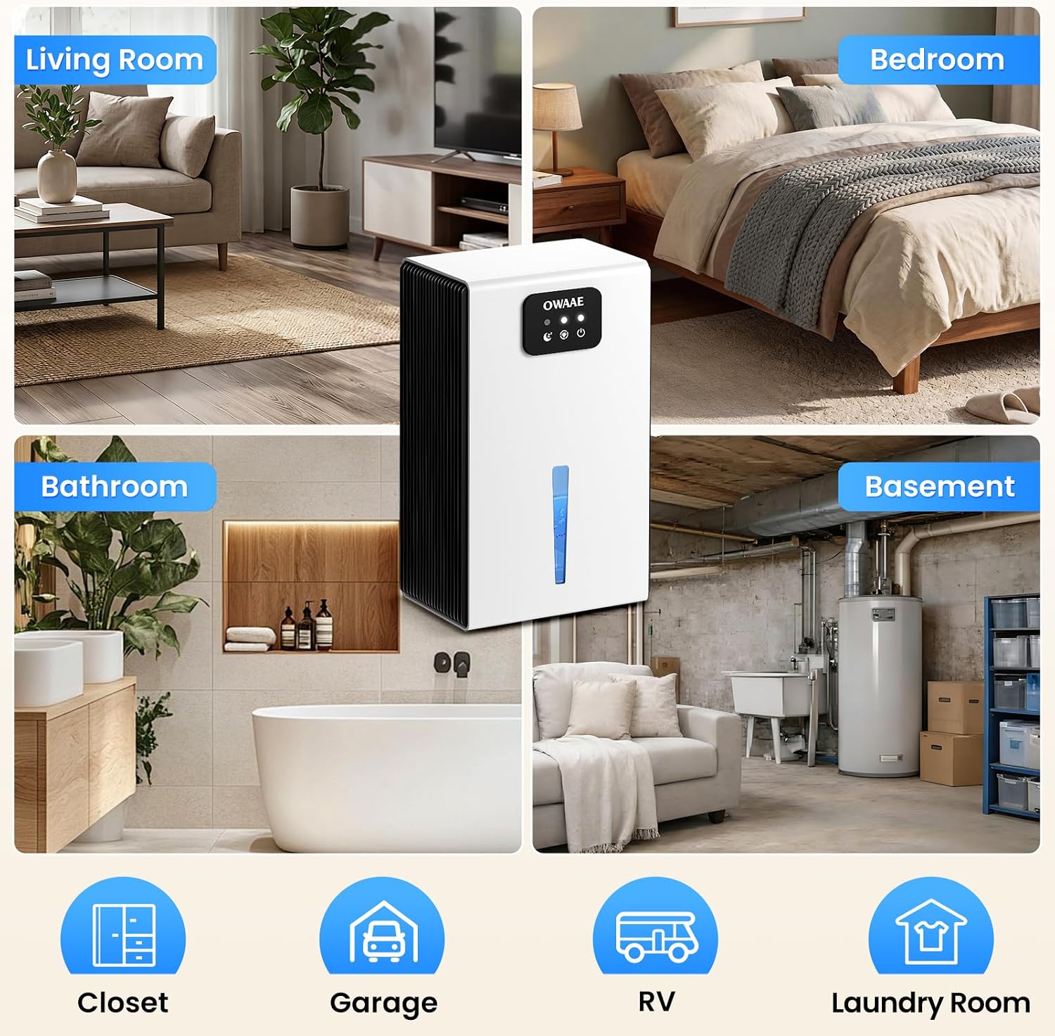 Quiet Portable Dehumidifier with Large Tank, Sleep Mode and Ambient Night Light