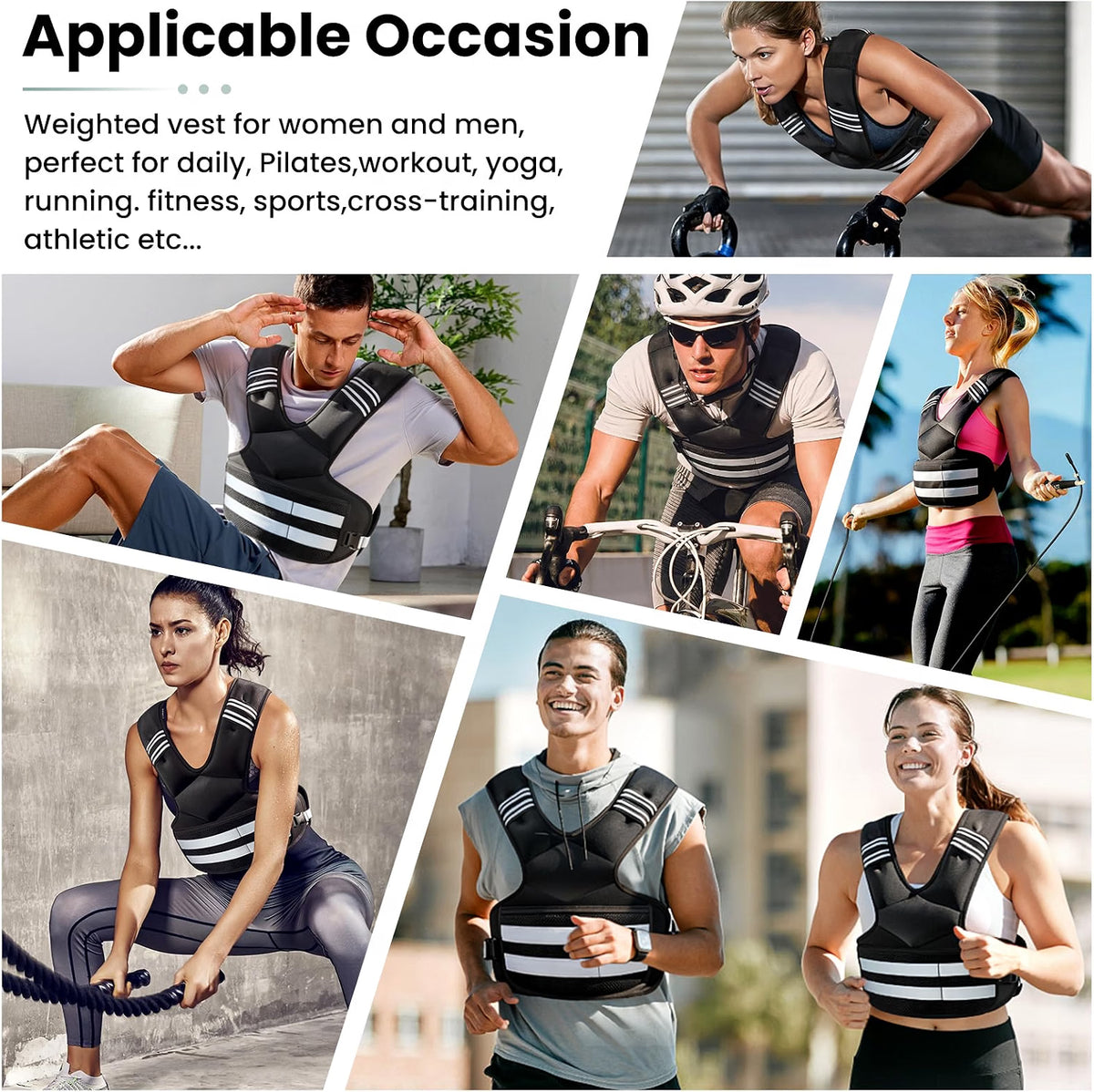 Adjustable Weighted Vest 11-18 lb with 6 Removable Weights, Reflective Stripes & Pockets