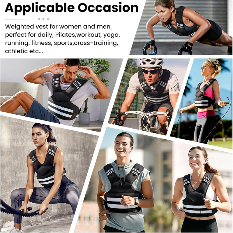 Adjustable Weighted Vest 11-18 lb with 6 Removable Weights, Reflective Stripes & Pockets