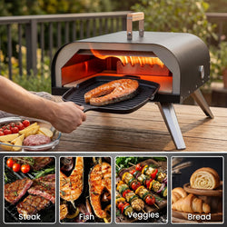 Pizza Oven Outdoor 12" Multi-Fuel – Wood Fire & Propane Pizza Oven (Burner Sold Separately), Outdoor Pizza Oven Reaches 720°F with Pizza Stone & Peel, Portable for Backyard, Camping, Tailgating