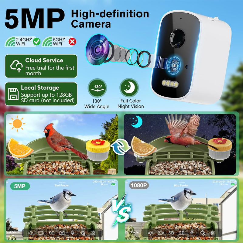 Solar Smart Bird Feeder with Camera, AI Bird Recognition and App Alerts