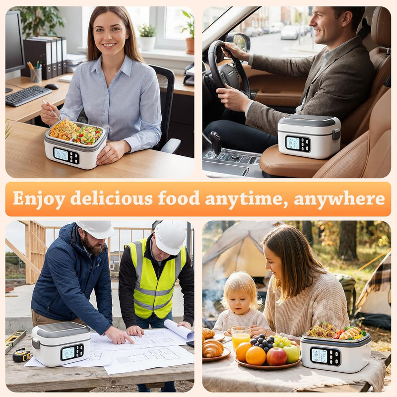Cordless Personal Meal Warmer with Timer, 1.5L Stainless Steel Container - White