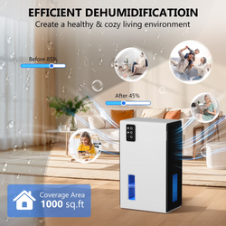 Dehumidifier for Home, 95 OZ Water Tank, (1000 sq.ft) Dehumidifiers for Bathroom Bedroom Basement with Auto Shut Off,7 Colors LED Light