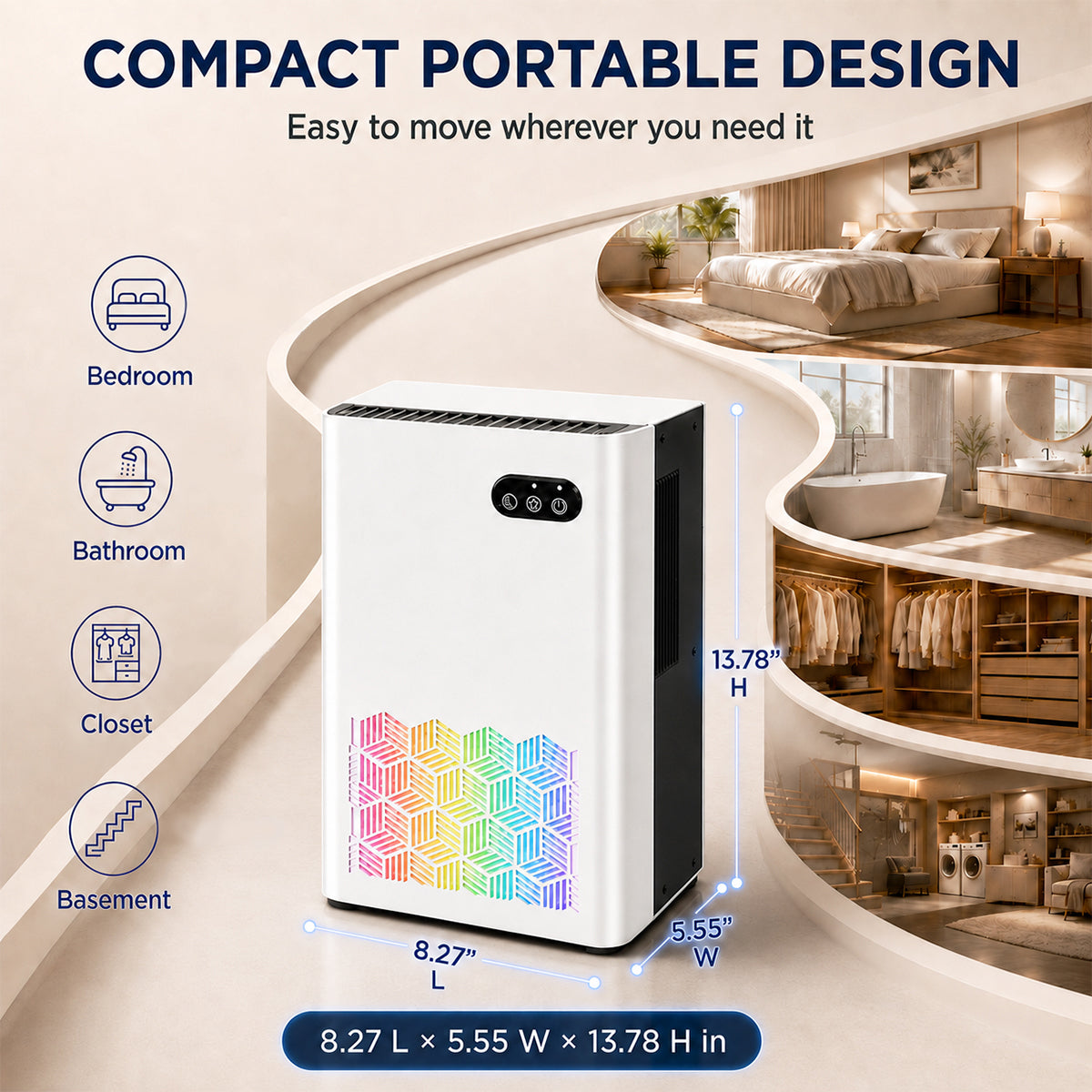 DARKIRON Dehumidifier for Home, 1000 Sq Ft, 95 Oz Tank, Sleep Mode, Auto Shut-Off, Black
