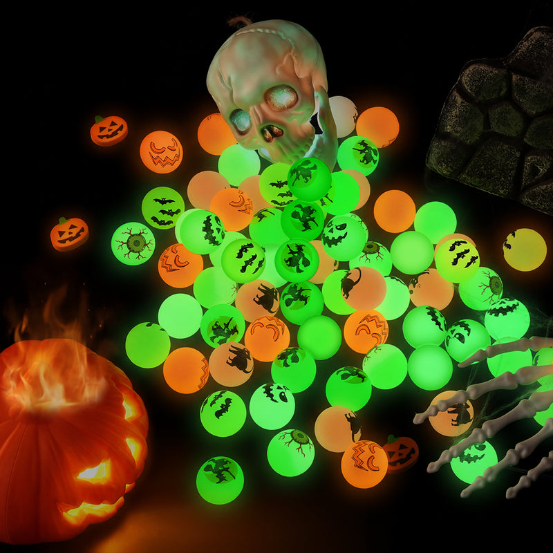 72-Count Glow-in-the-Dark Halloween Bouncy Balls, 1.18 in Rubber Party Favors, 6 Designs