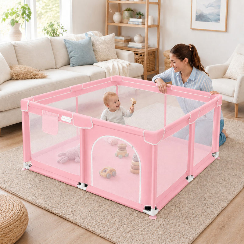 Soft-Padded Baby Playpen With Mat, Sturdy And Safe Playpen With Soft, Breathable Mesh Fabric, Suitable For Indoor And Outdoor Use, Portable And Removable Baby Playpen, Suitable For Infants And Toddlers, Essential For Babies.