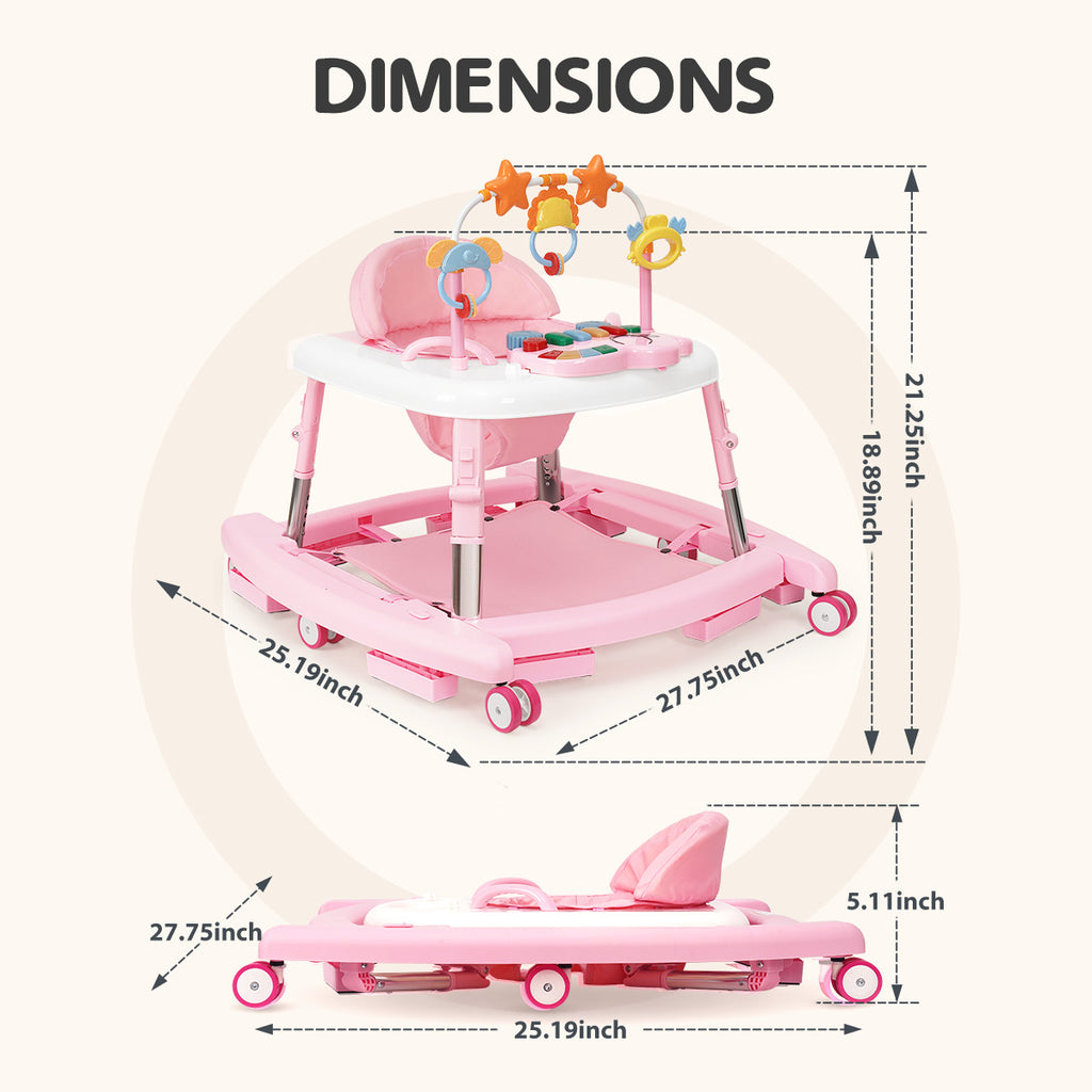 5-in-1 Music and Lights Baby Walker Foldable with 5 Adjustable Heights, Baby Walker with Wheels and Bouncer Combo Portable, Infant Toddler Walker for Baby Boy Girls 6-18 Months