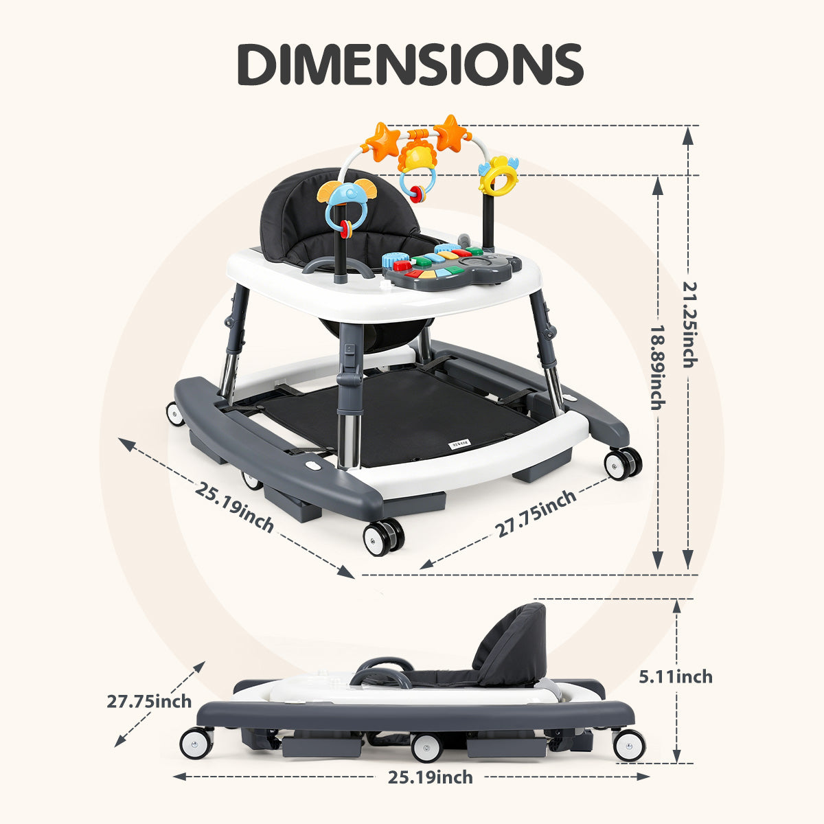 baby walker5 in 1 Baby Walker with Wheels Seat Activity Toys Adjustable Foldable Walker Bouncer