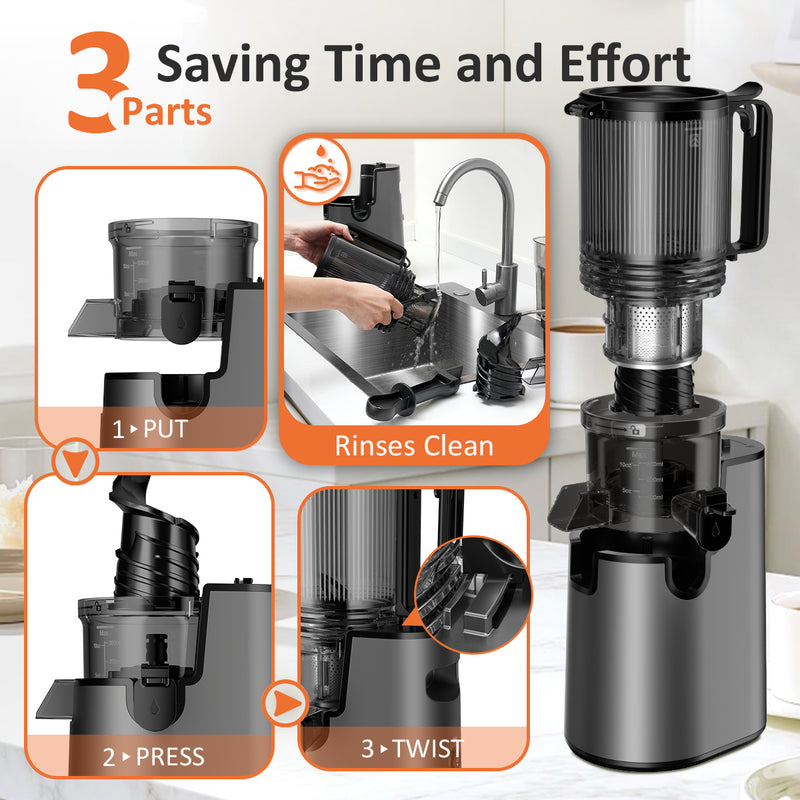 Cold Press Juicer, Juicer Machines with 5.4" Wide Feed Chute for Juice Extractor, Professional Slow Masticating Juicer for Whole Vegetables & Fruits with High Juice Yield, Easy to Clean