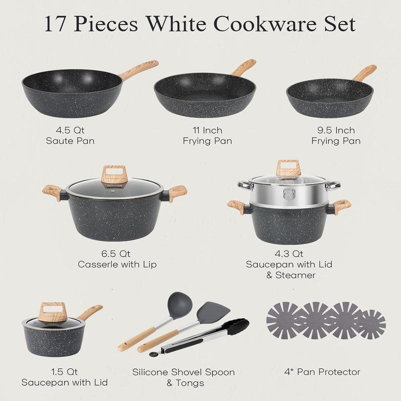 SODAY 12pcs Pots and Pans Set Non Stick Kitchen Cookware Sets Induction Cookware Nonstick Granite Cooking Set with Frying Pans, Saucepans