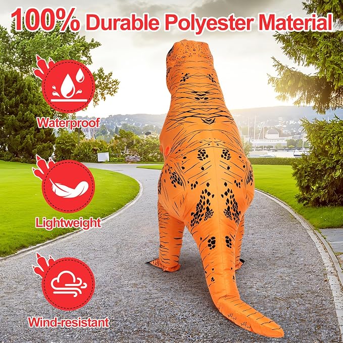 Adult Inflatable T-Rex Dinosaur Costume with Fan, One Size Fits Most - Brown