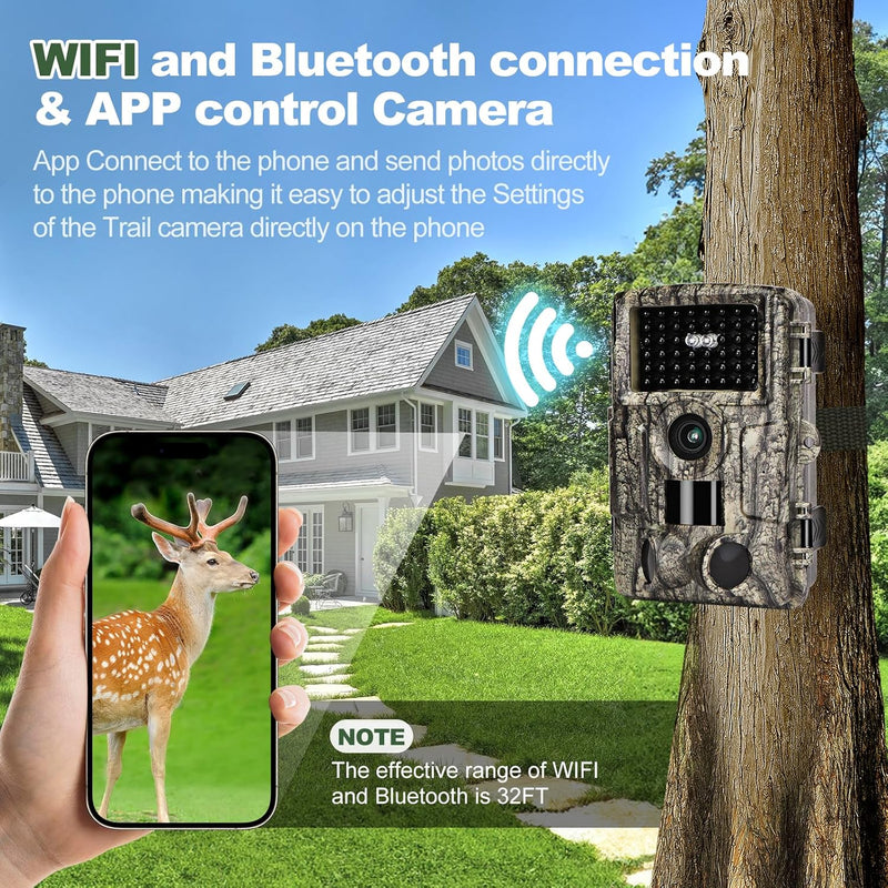 MRSCRET 4K 60MP WiFi Trail Camera,Game Cameras with Night Vision Motion Activated Waterproof,Suitable for Outdoor Wildlife Detection, Monitoring Home Security