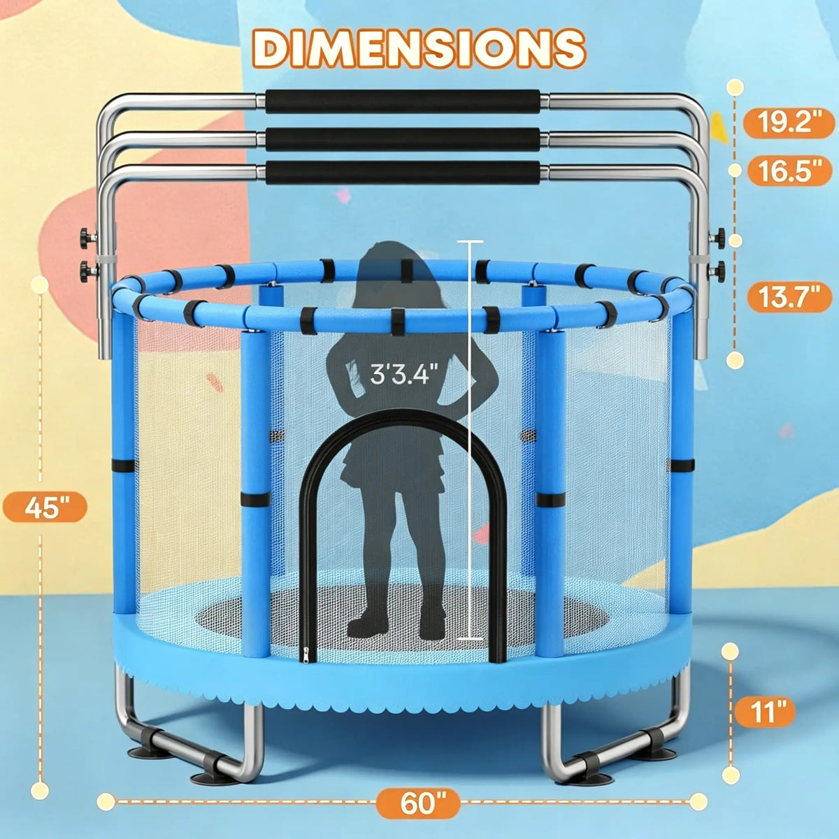 Toddler Trampoline for Kids, 440lbs Kids Trampoline with Net, Trampoline Indoor Outdoor playset with Adjustable Gymnastics Bar, Easy Assembly
