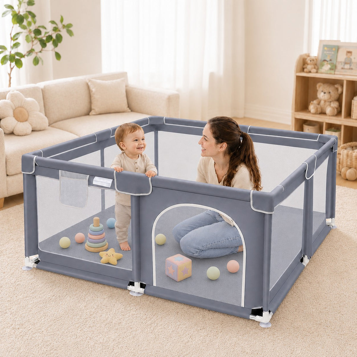 Soft-Padded Baby Playpen With Mat, Sturdy And Safe Playpen With Soft, Breathable Mesh Fabric, Suitable For Indoor And Outdoor Use, Portable And Removable Baby Playpen, Suitable For Infants And Toddlers, Essential For Babies.