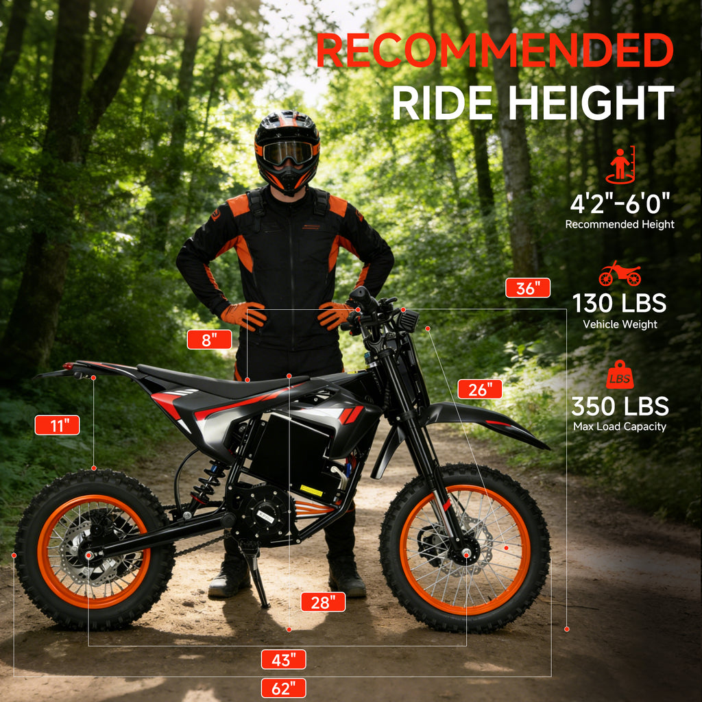 4500W 60V Electric Dirt Bike for Adults with 28.8Ah Battery, Full Suspension and 14"/12" Off-Road Tires