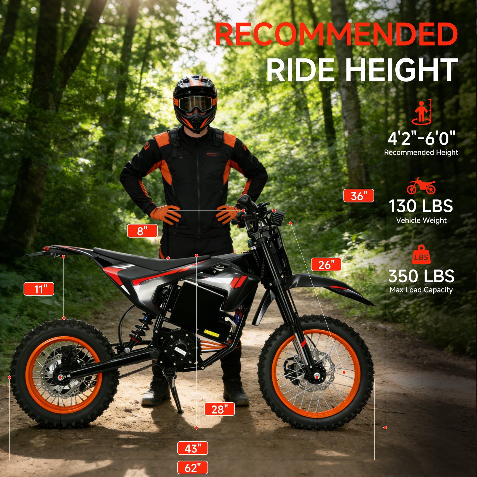 4500W 60V Electric Dirt Bike for Adults with 28.8Ah Battery, Full Suspension and 14"/12" Off-Road Tires