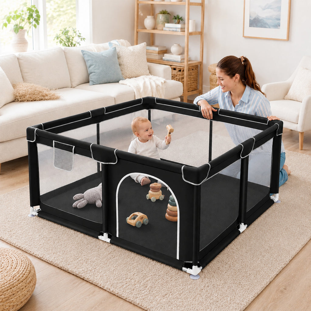 Soft-Padded Baby Playpen With Mat, Sturdy And Safe Playpen With Soft, Breathable Mesh Fabric, Suitable For Indoor And Outdoor Use, Portable And Removable Baby Playpen, Suitable For Infants And Toddlers, Essential For Babies.
