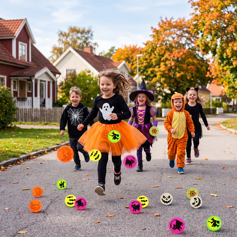 72-Count Glow-in-the-Dark Halloween Bouncy Balls, 1.18 in Rubber Party Favors, 6 Designs