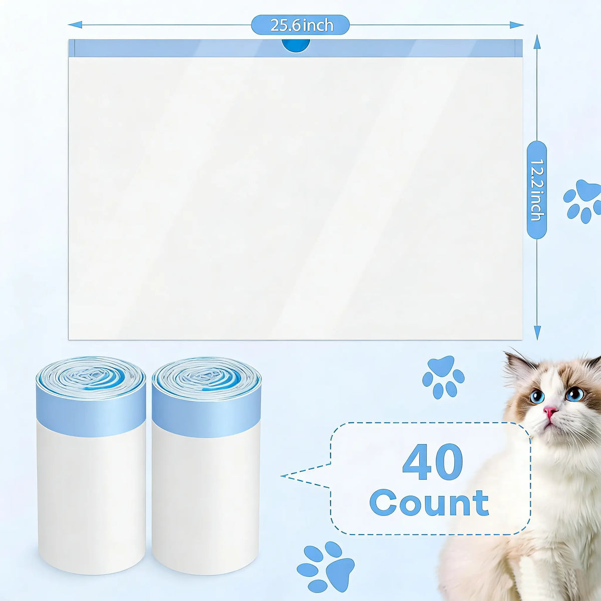 Cat Litter Bags, 60 Pack Durable Drawstring Litter Box Liners for Automatic Cat Litter Box, Heavy-Duty,Replacement bags for M4 Self-Cleaning Litter Boxes