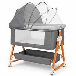 Baby Bassinet, Crib for Infant and Newborn, Bedside Sleeper with Storage Basket and Mosquito Net, Easy to Fold, Height Adjustable, Portable Side Bed Crib