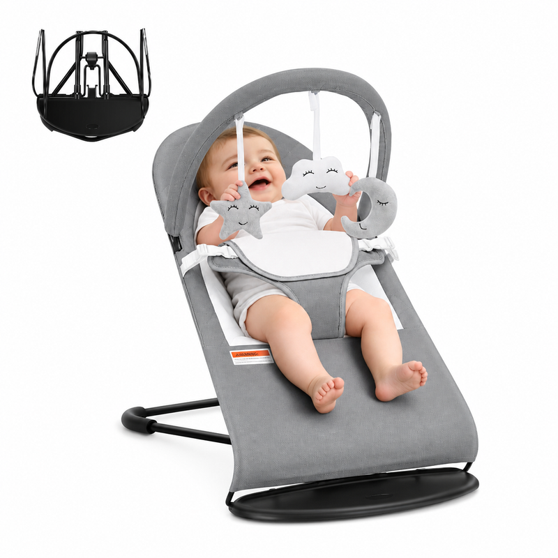 Baby Bouncer, Portable Baby Bouncer Seat for Baby 0-18 Months, 3 Modes with Rocker and Stationary Options, Infant Rocker Chair with Hanging Toys（副本）