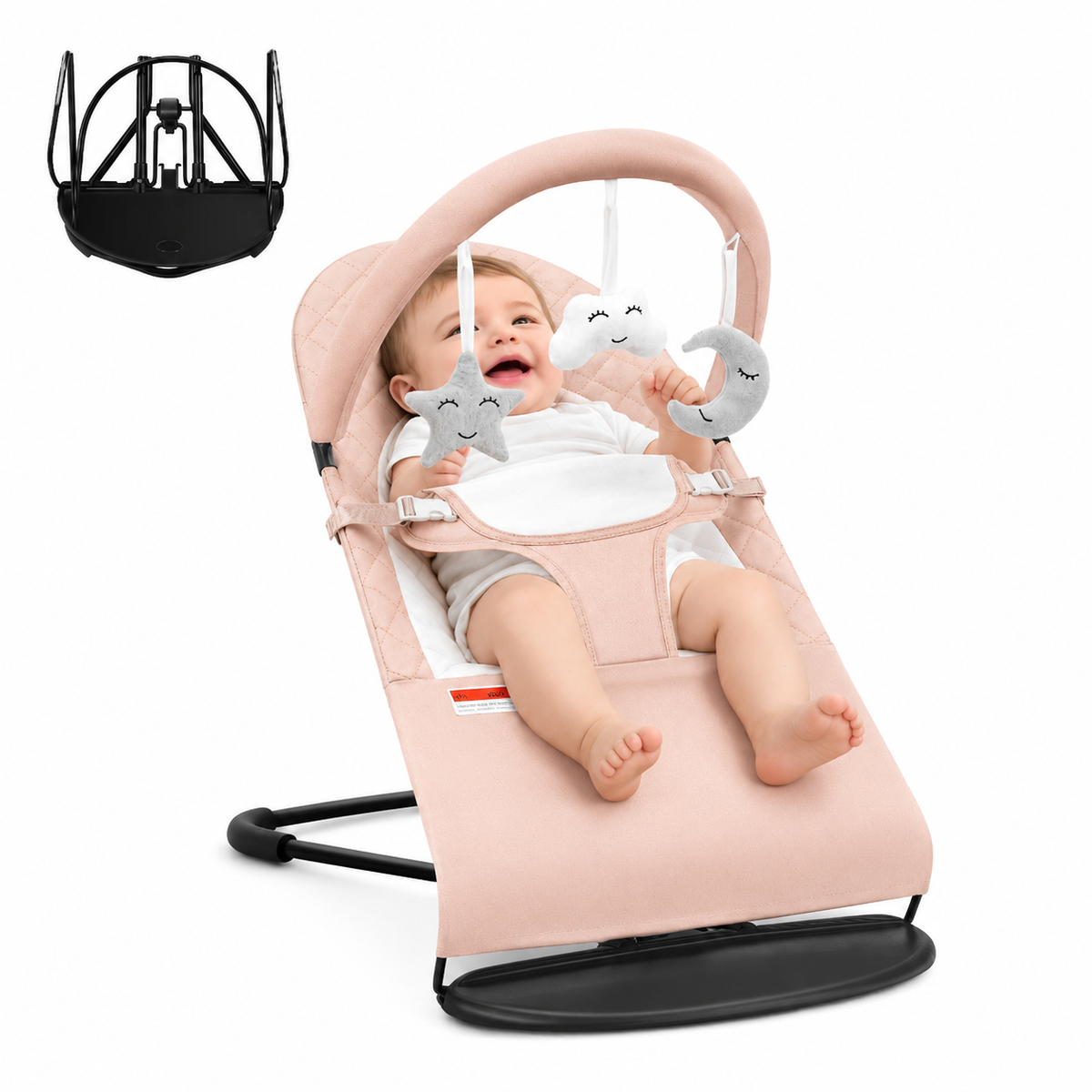 Baby Bouncer, Portable Baby Bouncer Seat for Baby 0-18 Months, 3 Modes with Rocker and Stationary Options, Infant Rocker Chair with Hanging Toys（副本）