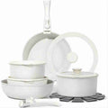 15 Pcs Pots and Pans Set Non Stick, Cookware Sets with Detachable Handle, Nonstick RV Kitchen Cooking Tools Removable Handles, Oven Safe, Induction Fast, Stackable Induction Cookware, White