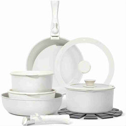 15 Pcs Pots and Pans Set Non Stick, Cookware Sets with Detachable Handle, Nonstick RV Kitchen Cooking Tools Removable Handles, Oven Safe, Induction Fast, Stackable Induction Cookware, White