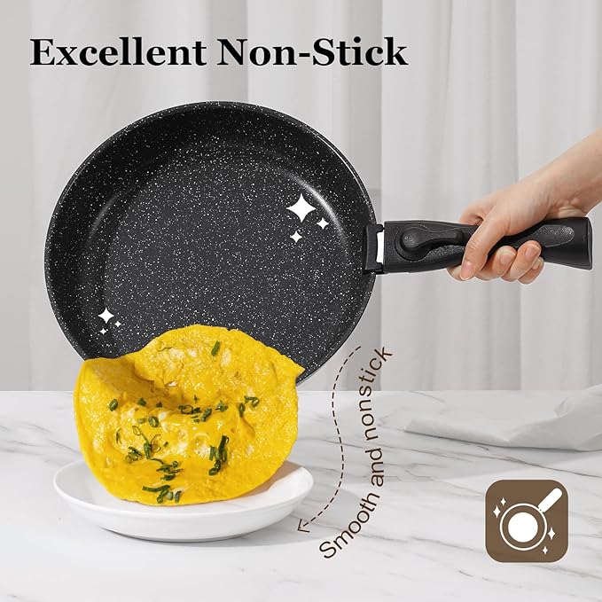 15 Pcs Pots and Pans Set Non Stick, Cookware Sets with Detachable Handle, Nonstick RV Kitchen Cooking Tools Removable Handles, Oven Safe, Induction Fast, Stackable Induction Cookware, White