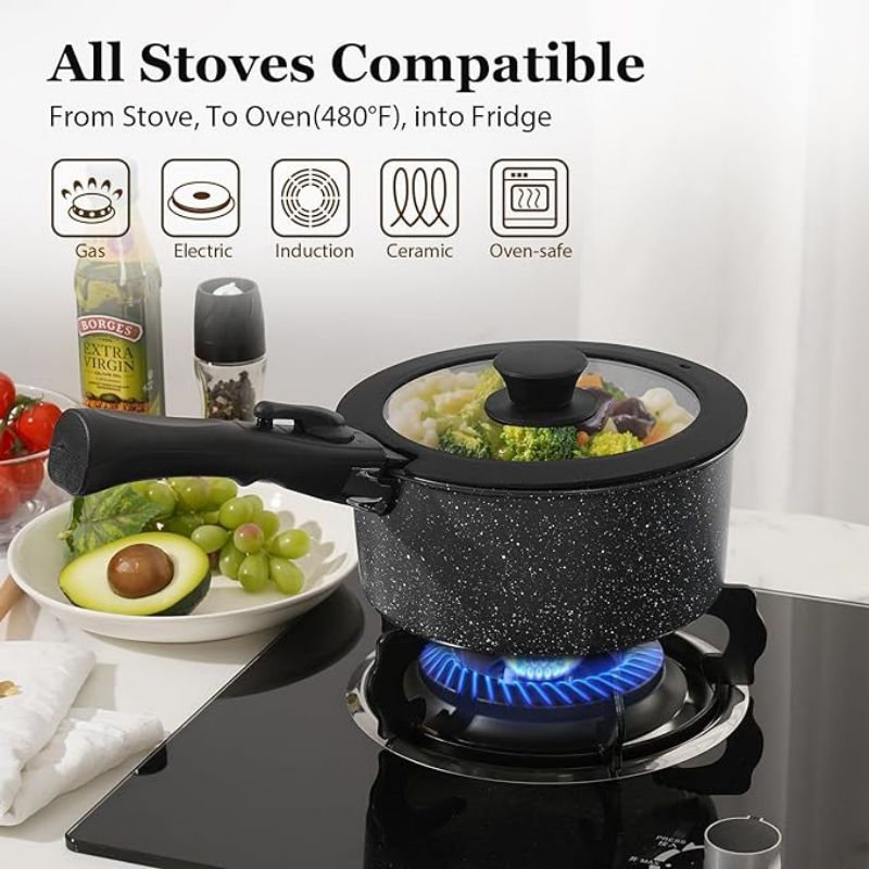 15 Pcs Pots and Pans Set Non Stick, Cookware Sets with Detachable Handle, Nonstick RV Kitchen Cooking Tools Removable Handles, Oven Safe, Induction Fast, Stackable Induction Cookware, White