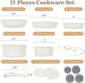 15 Pcs Pots and Pans Set Non Stick, Cookware Sets with Detachable Handle, Nonstick RV Kitchen Cooking Tools Removable Handles, Oven Safe, Induction Fast, Stackable Induction Cookware, White