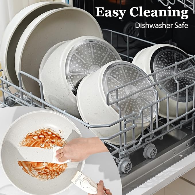 15 Pcs Pots and Pans Set Non Stick, Cookware Sets with Detachable Handle, Nonstick RV Kitchen Cooking Tools Removable Handles, Oven Safe, Induction Fast, Stackable Induction Cookware, White