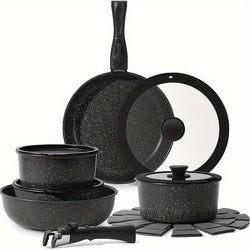 15 Pcs Pots and Pans Set Non Stick, Cookware Sets with Detachable Handle, Nonstick RV Kitchen Cooking Tools Removable Handles, Oven Safe, Induction Fast, Stackable Induction Cookware, White