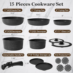 15 Pcs Pots and Pans Set Non Stick, Cookware Sets with Detachable Handle, Nonstick RV Kitchen Cooking Tools Removable Handles, Oven Safe, Induction Fast, Stackable Induction Cookware, White