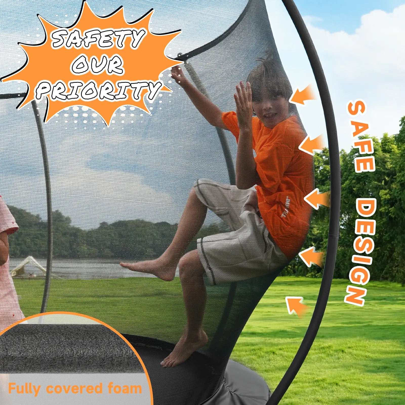 Outdoor Trampoline with Enclosure Net, ASTM & CPSIA Certified Heavy-Duty Backyard Trampoline for Kids