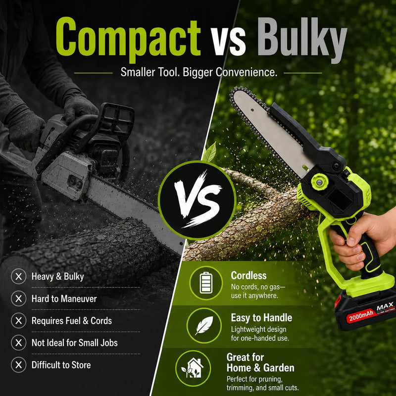 Cordless Mini Chainsaw Pruning Saw with 2 Batteries, Charger, Case and Extra Chain