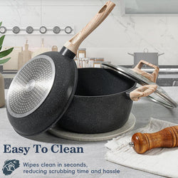 SODAY 12pcs Pots and Pans Set Non Stick Kitchen Cookware Sets Induction Cookware Nonstick Granite Cooking Set with Frying Pans, Saucepans